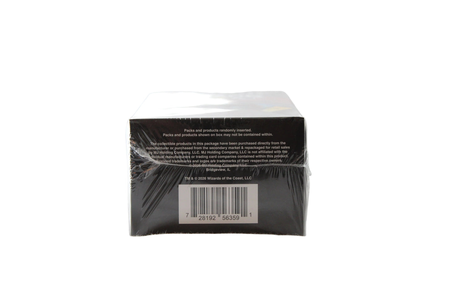 Black product packaging with a barcode on a white background