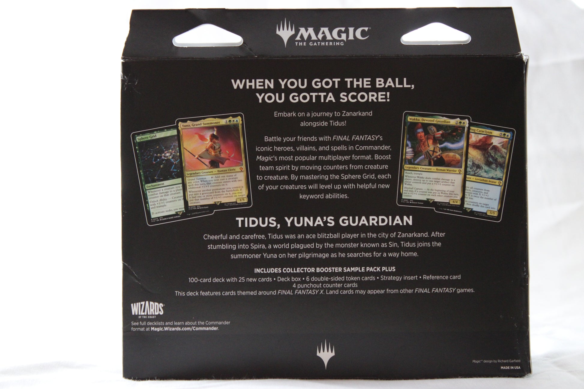 Back of a Magic: The Gathering card packaging with text and game cards.